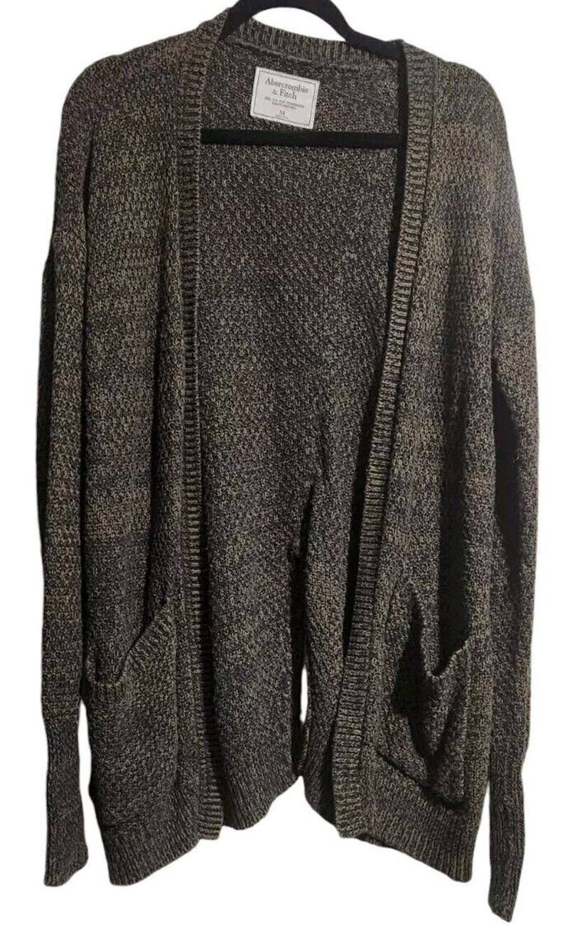 Abercrombie & Fitch Green Asymmetrical Long Knit Open Cardigan Sz Medium Pockets